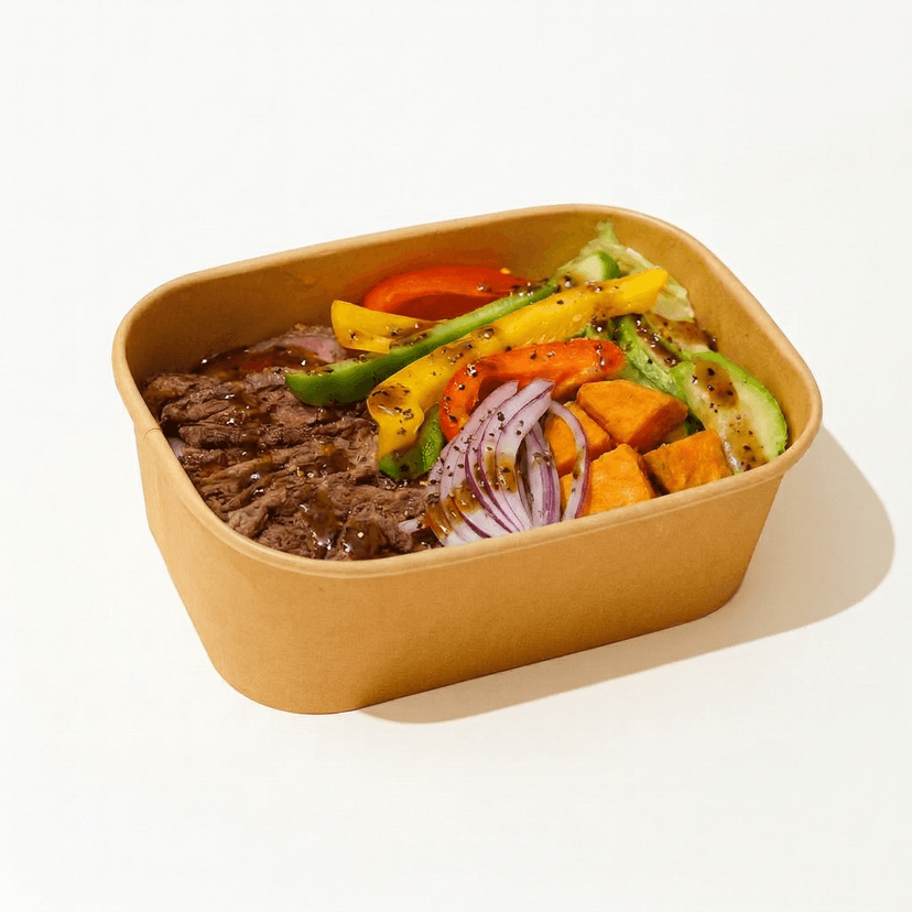 Grilled Tenderloin, Roasted Zucchini, Sweet Potatoes, Bell Pepper & Red Onion