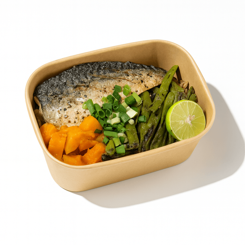 Grilled Mackerel Fish, Roasted Pumpkin, Miso String Beans & Scallion