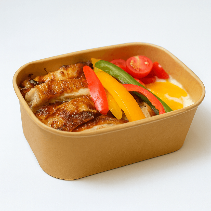 Chicken Thighs, Cherry Tomatoes, Poached Egg & Sliced Peppers